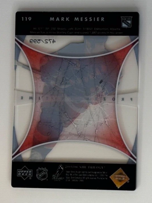MARK MESSIER 472/599 2005 UPPER DECK TRILOGY GLASS New York RANGERS - Image 2 of 2