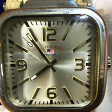 U.S. Polo Assn. Men's Quartz Analog Square Watch Silver Dial Beige Leather Strap