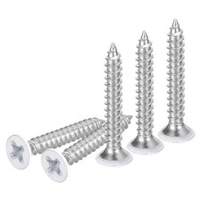 100Pcs #6x1" Flat Head Wood Screws Steel White Phillips Self Tapping White