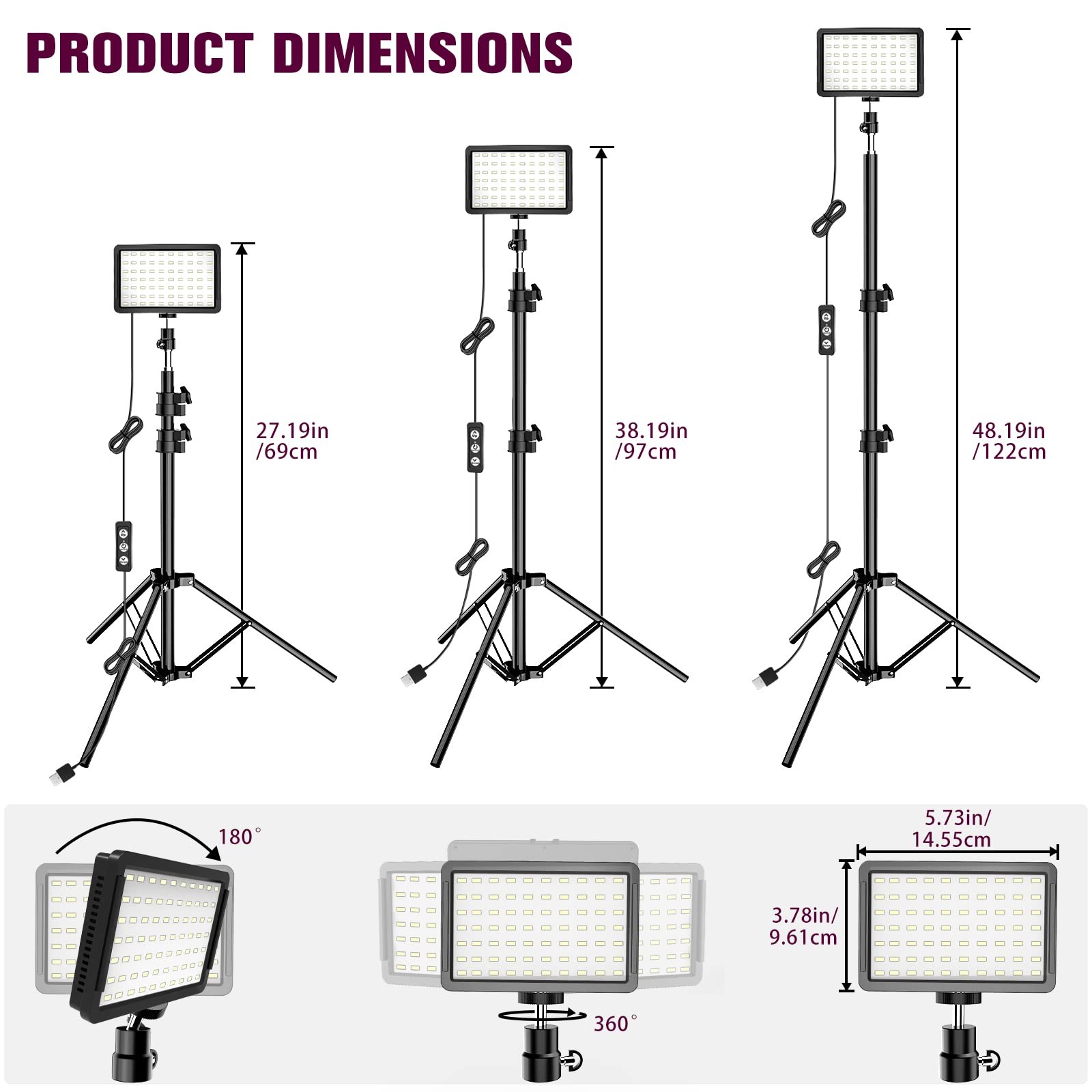 Photography Lighting Kit Dimmable 5600K USB Led Video Studio Streaming Lights