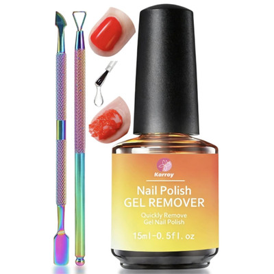 Gel Nail Polish Remover 15ml, Easily Remove Polish in 3min, No Soaking or Wra...