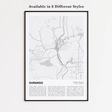 Durango City Map Print, Colorado Travel Poster, Modern Map, Wall Decor Art