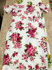 Women's Sz 12 Bisou Bisou Rose Floral Off Shoulder Dress Stretch Easter Spring