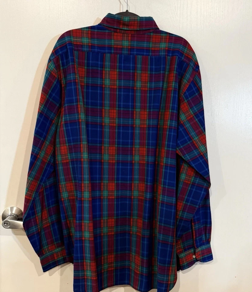 Mens Pendleton 100% Wool LS Shirt XL  Red Blue Multi-color Plaid Button-down - Image 4 of 4