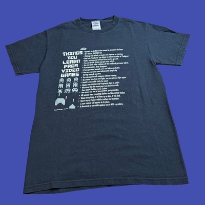 Things You Learn From Video Games T Shirt Small Y2K Arcade Gaming Retro Graphic