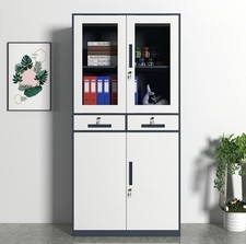 Lockable Metal Office Storage Cabinet Glass Door Steel Cupboard Drawers