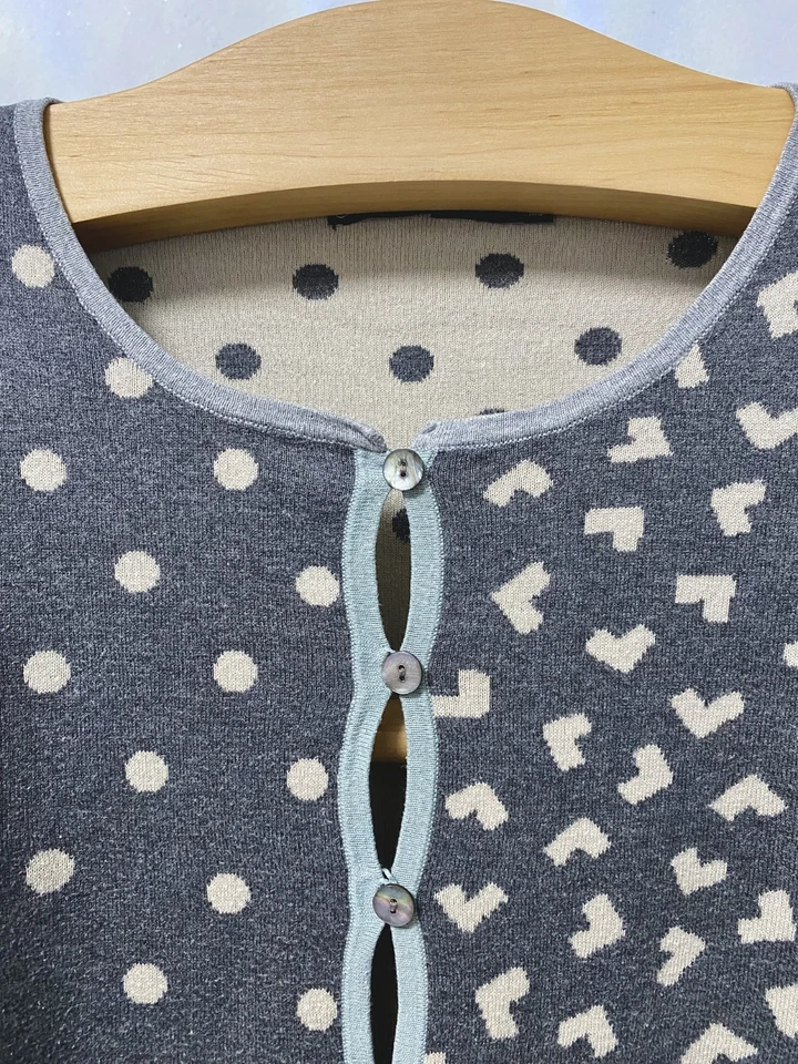 Cárdigan Gudrun Sjoden Algodón Orgánico Arte XXL Gris Lunares Retazos Boho Foto 3 de 4