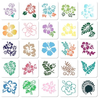 GORGECRAFT 25 Styles Hibiscus Stencils Reusable Plastic 3.9x3.9inch, White 
