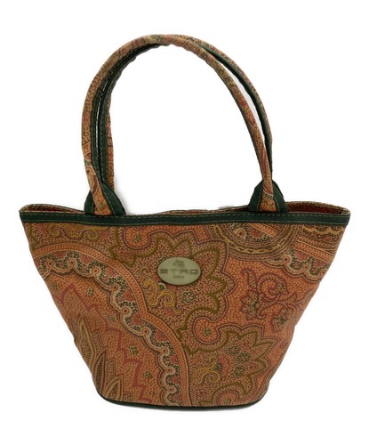 ETRO Womens Brown Green Paisley Handbag Double Handle 22cm Made in Italy