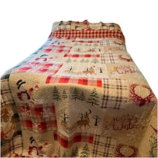 Hello Winter! MarCielo Plaid Patchwork Christmas Quilt Bedding Set 3 Piece King