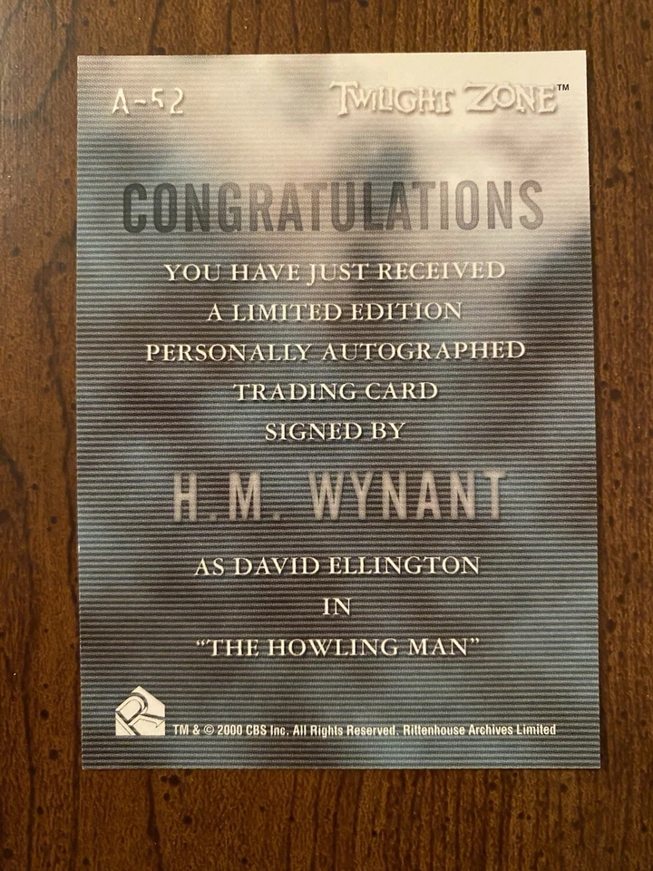 H M Wynant Signed Autographed Twilight Zone Card 2002 Rittenhouse Series 3 A52 - Image 3 of 3