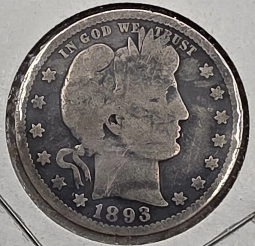 《Silver》1893 USA BARBER QUARTER -- .1808 OZ of SILVER!!!