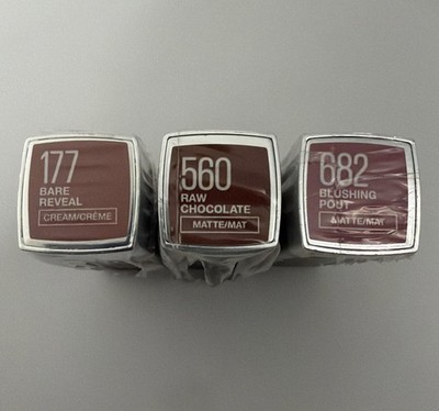 Maybelline Mix Lipstick, 177 Bare Reveal, 560 Raw Chocolate, 682 Blushing Pout