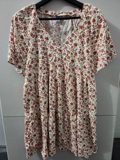 Old Navy Dress Womens L Midi Short Sleeve Floral Vneck Shift Cotton Blend Boho
