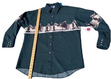 Wrangler Vintage Green Western Shirt Sz Lg Pearl Snap