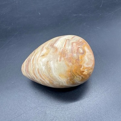 Stone Egg Paperweight Swirled Wave Display Shelf Sitter Beige Orange Brown