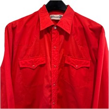 Vintage 70  s Roebuck  Co Shirt Red Pearl Snap Western Size Large Made In USA LS