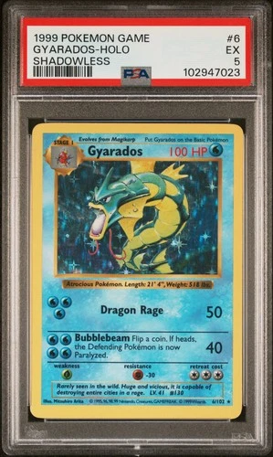 1999 POKEMON GAME SHADOWLESS #6 GYARADOS-HOLO PSA 5