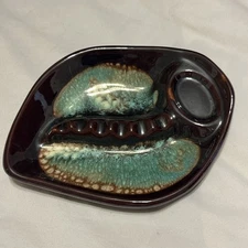 VINTAGE ARTMARK RETRO MID CENTURY TURQUOISE & BROWN CERAMIC ASHTRAY 6” X 5”