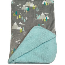 Cloud Island Mountain Trees Blue Grey Baby Blanket