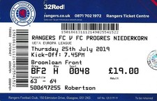 TICKET: Rangers v FC Progres Niederkorn Luxembourg (UEFA Europa Lge) 2019/2020
