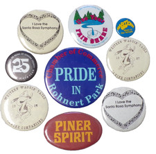 9 VINTAGE PIN BADGES SANTA ROSA CALIFORNIA SYMPHONY FAIR PRIDE PINER HIGH SCHOOL