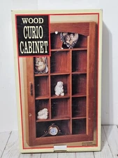 Vintage Wood Curio Cabinet Shadow Box Glass Door Trinket Display Wall Mount New