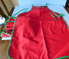 LOT OF 4 CHILDREN'S APRONS FOR CRAFTS OR COOKING IN RED WITH GREEN TRIM