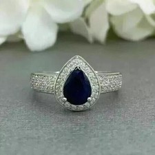 Lab-Created Sapphire 3Ct Pear Cut Women's Engagement Ring 14K White Gold Plated