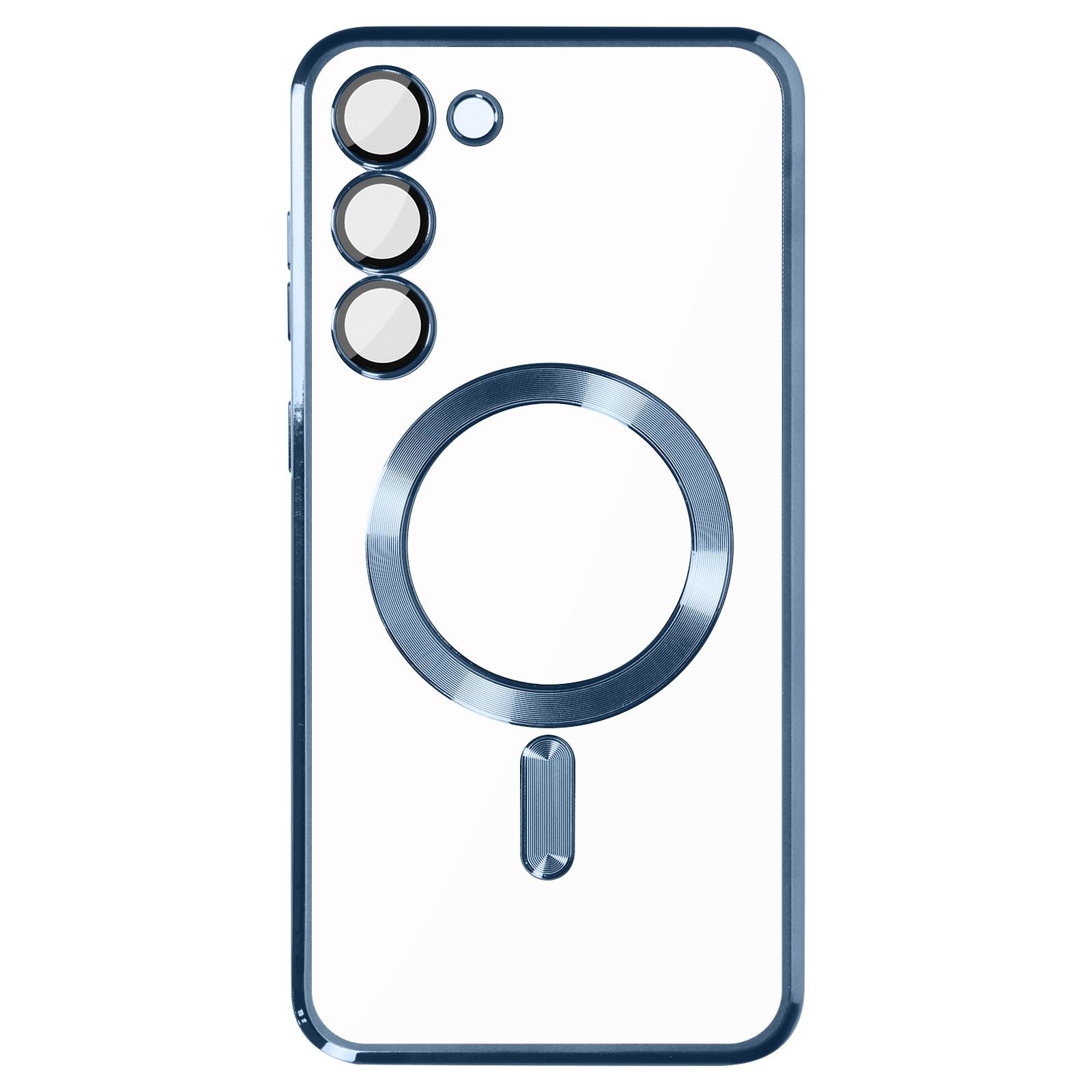 Coque Galaxy S23 Plus Avizar en silicone bleu avec bord chromé élégant