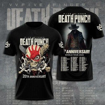 Five Finger Death Punch 20th Anniversary World Tour 2026 black t-shirt BL1104