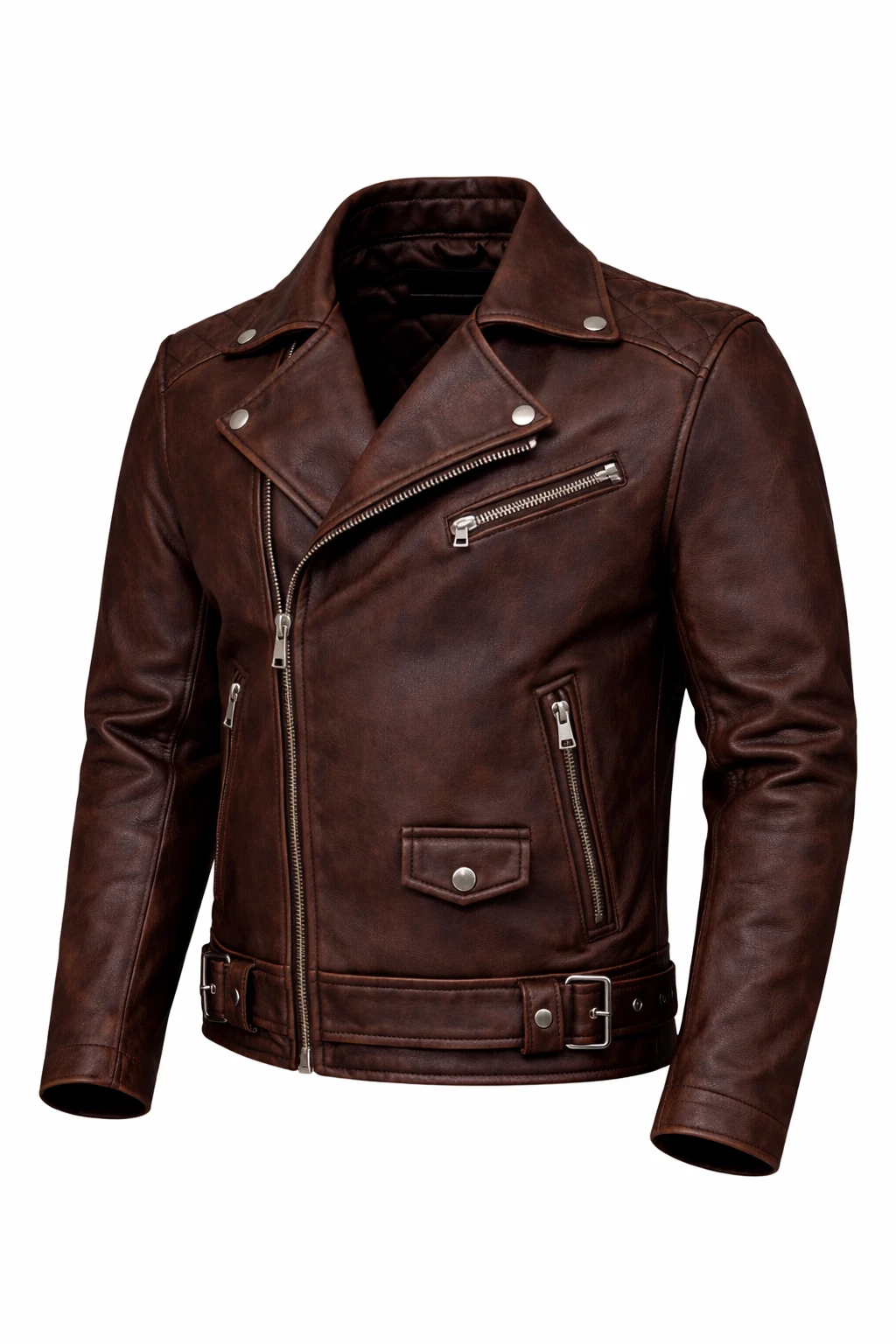 Men’s Genuine Dark Brown Leather Jacket, Quilted Lined Zip Front Classic Fit - product detail image 3