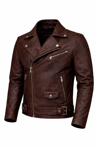 Men’s Genuine Dark Brown Leather Jacket, Quilted Lined Zip Front Classic Fit image 3