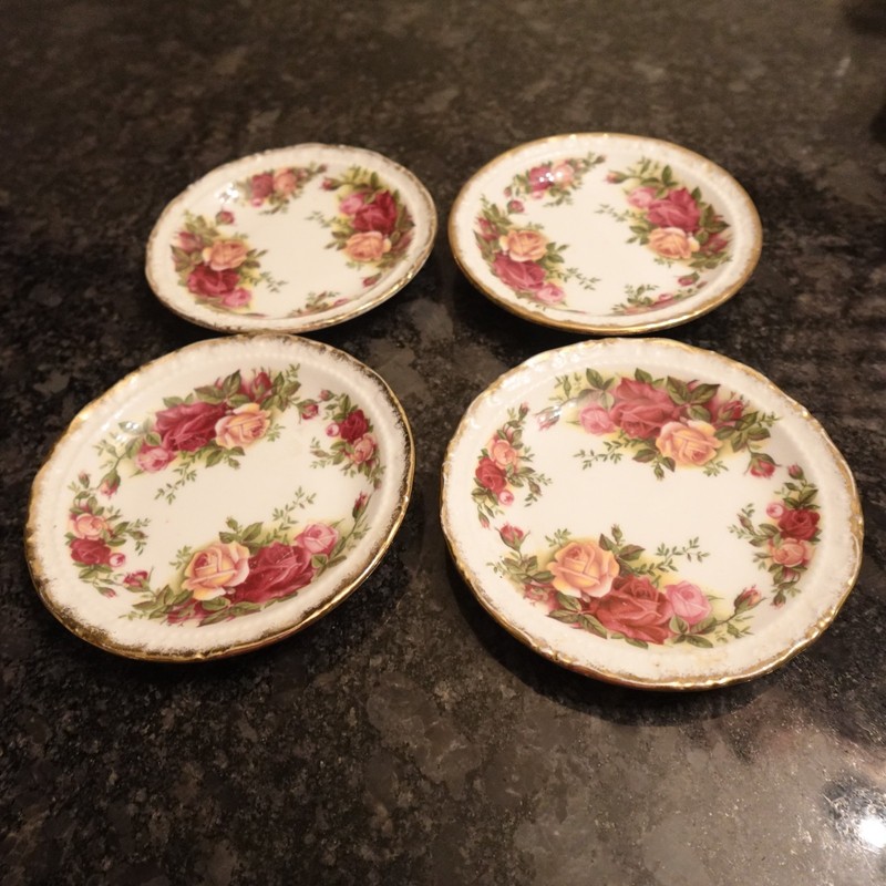FOUR  Royal Albert Old Country Roses Bone China Coasters Great Condition