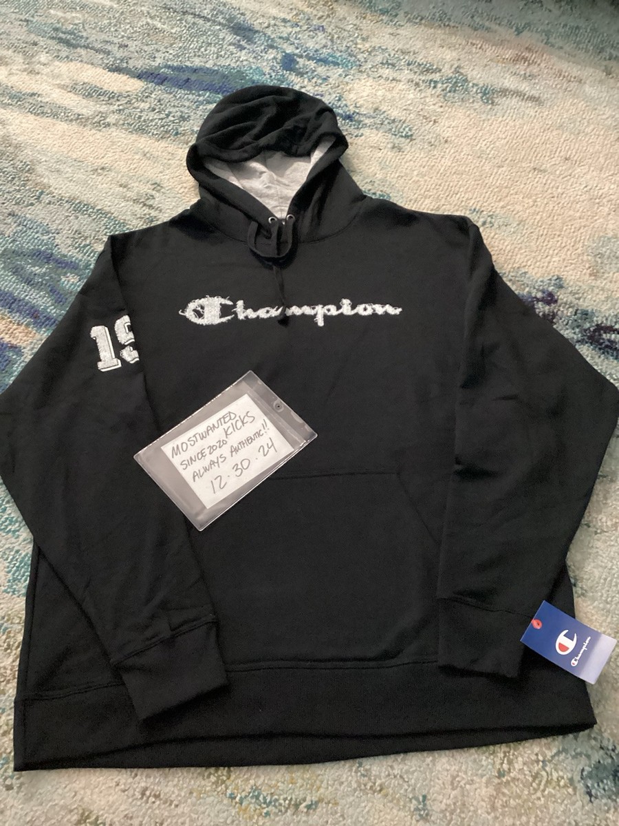 NWT Champion Powerblend Black Gray Logo Hoodie Men's Sz 2XL FREE