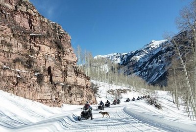 Photo:Aspen Colorado 2016 Snowmobilers Dog Mountain Curve Winter Trail