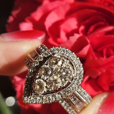 10K massiver Weißgold 2 Karat Diamant Ring echte Diamanten Gr. 7