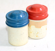 Kodak 35 film canisters lot of 2 White Enamel w/Red Blue Lids