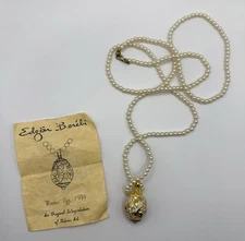 Edgar Berebi Winter Egg 1994 White & Gold Enamel String Pearl Beads Leaves 35.5”