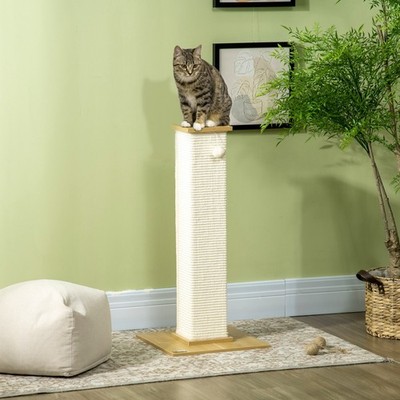 PawHut Kratzbaum, 80 cm, Kratzpsäule aus Sisalseil, Kratzstamm für Katzen, Eiche