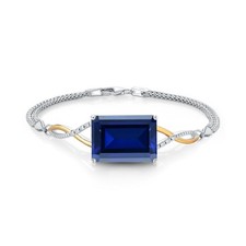 925 Silver and 10K Yellow Gold Blue Created Sapphire and Lab Grown Diamond Br...
