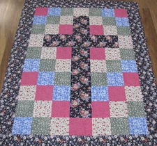 Patchwork Cross Quilt Top "Calico Cross #1"~PIECED~Lap, Wall 42"X55 USA Homemade
