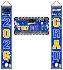 Blue and Gold Graduation Decorations Class of 2026 Banner