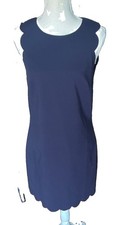 J.CREW 2 Navy Solid Knit Shift Short Dress Scoop Neck Sleeveless Stretch Zip