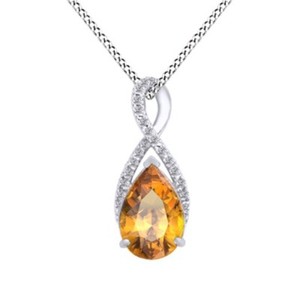 Authentic Teardrop Pendant 18" Necklace Simulated Citrine 14K White Gold Plated Sterling