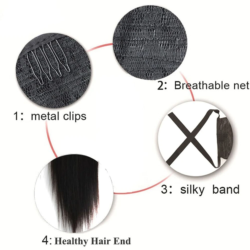 Clip de cola de caballo con cordón recto largo negro 24 pulgadas pelo sintético Foto 4 de 4