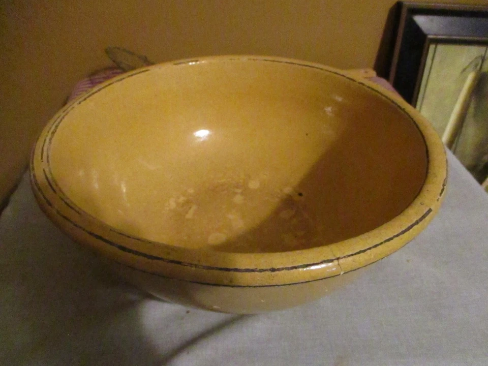 АНТИКВАРНАЯ ЖЕЛТАЯ ПОСУДА МИСКА ДЛЯ СМЕШИВАНИЯ--1800-Е--10 ДЮЙМОВ В ШИРИНУ 4 ДЮЙМА ГЛУБИНА - Изображение 4 из 4