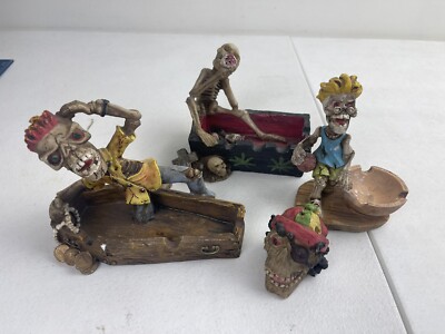 Skeleton Coffin Zombie Ashtray Pirate Bundle Of 3 Plus Skull Head