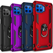 For Motorola One 5G UW Case Phone Cover Ring Kickstand+ Tempered Glass Protector