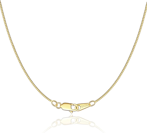 Solid 18K Gold over 925 Sterling Silver Chain Necklace for Women Girls, 0.8Mm Bo - Picture 6 of 12